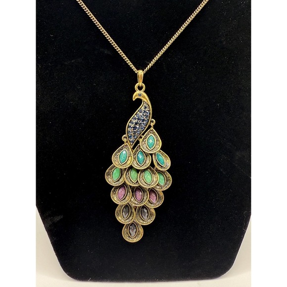 Vintage Peacock Pendant Necklace – Gold Tone Statement Jewelry - Picture 3 of 7